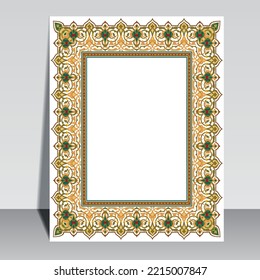 Vintage islamic Cover, brochure design. Vector decorative frame. Elegant element for design template, place for text. Floral border.