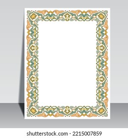 Vintage islamic Cover, brochure design. Vector decorative frame. Elegant element for design template, place for text. Floral border.