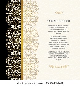 Vintage islamic style brochure.Vector decorative frame. Elegant element for design template, place for text.Floral border. Lace decor for birthday and greeting card, wedding invitation.