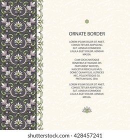 Vintage islamic style brochure.Vector decorative frame. Elegant element for design template, place for text.Floral border. Lace decor for birthday and greeting card, wedding invitation.