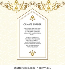 Vintage islamic style brochure.Vector decorative frame. Elegant element for design template, place for text.Floral border. Lace decor for birthday and greeting card, wedding invitation.