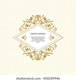 Vintage islamic style brochure.Vector decorative frame. Elegant element for design template, place for text.Floral border. Lace decor for birthday and greeting card, wedding invitation.