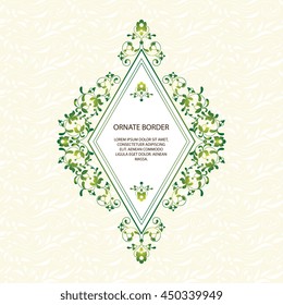 Vintage islamic style brochure.Vector decorative frame. Elegant element for design template, place for text.Floral border. Lace decor for birthday and greeting card, wedding invitation.