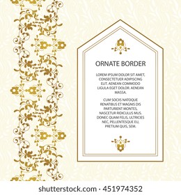 Vintage islamic style brochure.Vector decorative frame. Elegant element for design template, place for text.Floral border. Lace decor for birthday and greeting card, wedding invitation.