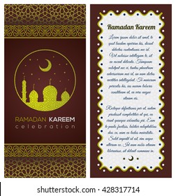 Vintage islamic style flyer design template with creative art elements and ornament, page layouts, artistic solutions for design and decoration