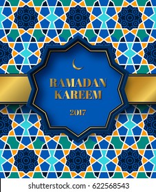 Vintage islamic style frame design template with traditional geometric pattern. Vector illustration. Ramadan greetings background