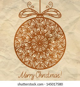 Vintage isolated silhouette Christmas ball and the texture of the paper - vector