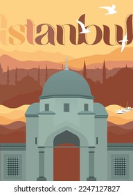 Vintage istanbul mosque silhouette sunset poster
