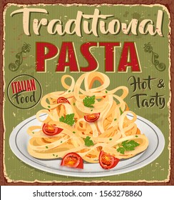 Vintage Italian Pasta metal sign.Retro poster 1950s style.