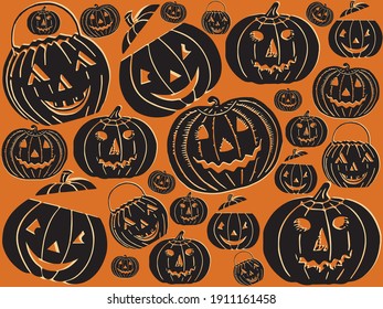 Vintage Jack-o-lanterns, Retro Halloween background, 