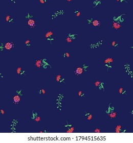 Vintage Jacobean floral with blooms, leaves, ditsy flowers. Great for home decor, wrapping, fashion, scrapbooking, wallpaper, gift, kids, apparel.