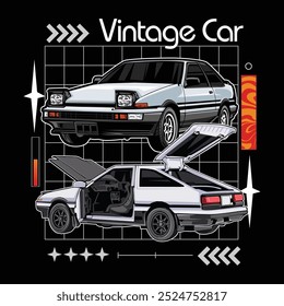 Vintage Japanese Cars with brutalism design