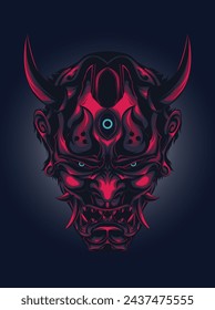 Vintage Japanese Culture Design: Demon Skull Oni Mask Samurai Devil Monster
