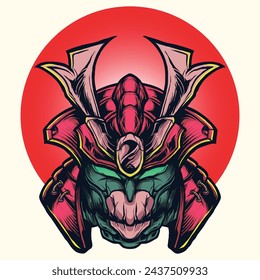 Vintage Japanese Culture Samurai Devil Oni Mask Demon Skull Head Illustration Design