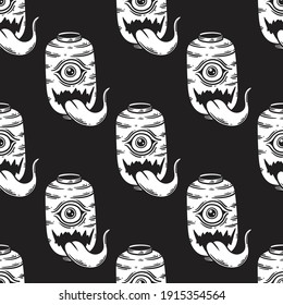 vintage japanese lantern ghost seamless pattern on black background.eps