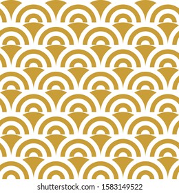 Vintage Japanese pattern. Seamless vector print with simple geometric elements. Template for cards and gift wrappings. Golden on white.