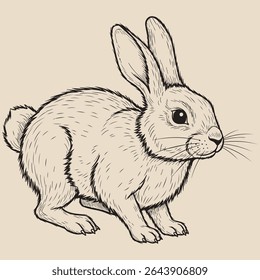 Vintage Japanese Rabbit Sketch, Monochrome Line Art