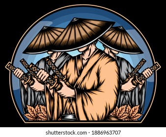 Vintage japanese ronin. Premium vector