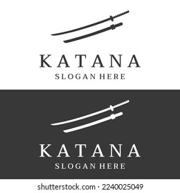 Vintage japanese samurai katana sword logo,japanese heritage sword vector illustration.