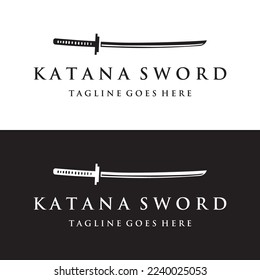 Vintage japanese samurai katana sword logo,japanese heritage sword vector illustration.