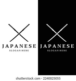 Vintage japanese samurai katana sword logo,japanese heritage sword vector illustration.