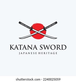 Vintage japanese samurai katana sword logo,japanese heritage sword vector illustration.