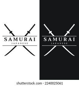 Vintage japanese samurai katana sword logo,japanese heritage sword vector illustration.