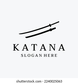 Vintage japanese samurai katana sword logo,japanese heritage sword vector illustration.