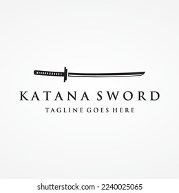 Vintage japanese samurai katana sword logo,japanese heritage sword vector illustration.