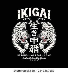 a vintage japanese style Ikigai Tiger Poster Design