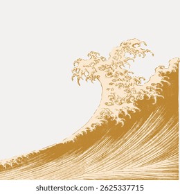 Vintage Japanese wave illustration in gold. Artistic wave design, inspired by traditional Japanese art. Gold wave pattern with intricate details. Vintage art illustration vector.