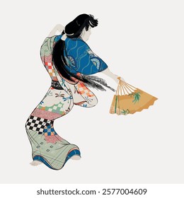 Vintage Japanese woman vector element. Isolated Japanese woman in traditional outfit element. Vintage traditional Japanese woman art drawing illustration. Woman lady female old painting art vector.