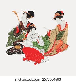 Vintage Japanese women, vintage vector element. Woman vector art. Vintage woman person art drawing illustration, woman lady female in old style aesthetic painting art print vector.