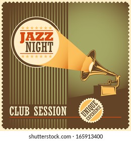Vintage jazz poster with phonograph. Vector illustration.