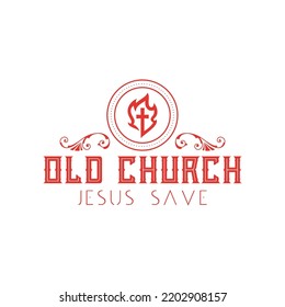 Vintage Jesus Christian cross logo design with badge