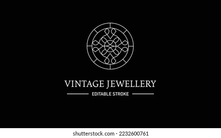 Logotipo vectorial de joyería de época con trazo editable