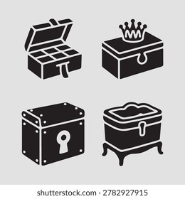 Vintage jewelry boxes storage elements icons set including antique cases organizers and decorative storage items ideal for jewelry branding and vintage themed projects