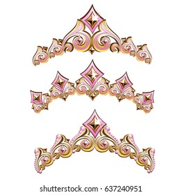 Vintage jewelry diadem set. Colored Vector illustration.