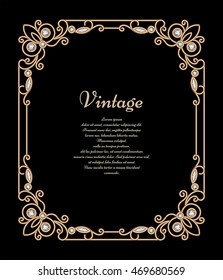 Vintage jewelry gold background, label, rectangle frame with corner ornaments, vector embellishment for invitation card or diploma design, eps10