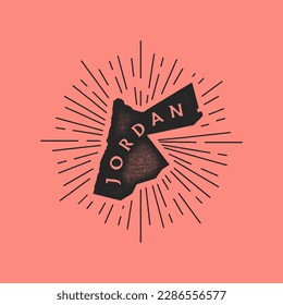 Vintage Jordan map with grunge texture and emblem. Jordan vintage print for t-shirt. Trendy Hipster design. Vector illustration