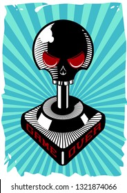 Vintage joystick with skull. Retro game controller vector illustration. Arcade video games poster.