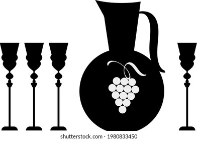 vintage jug with a bunch of grapes and wine glass