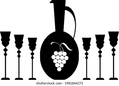 vintage jug with a bunch of grapes and wine glass 