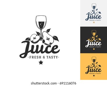 Vintage juice logo design template. Vector logotype elements, Icons, Symbols, Retro Labels, Badges and Silhouettes. Vector illustration