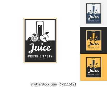 Vintage juice logo design template. Vector logotype elements, Icons, Symbols, Retro Labels, Badges and Silhouettes. Vector illustration