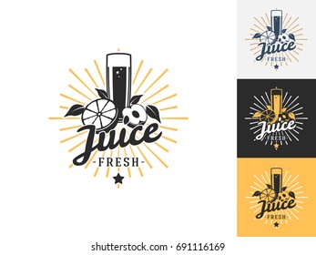 Vintage juice logo design template. Vector logotype elements, Icons, Symbols, Retro Labels, Badges and Silhouettes. Vector illustration