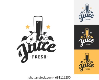 Vintage juice logo design template. Vector logotype elements, Icons, Symbols, Retro Labels, Badges and Silhouettes. Vector illustration