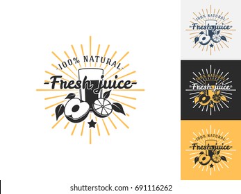 Vintage juice logo design template. Vector logotype elements, Icons, Symbols, Retro Labels, Badges and Silhouettes. Vector illustration