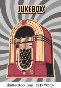 Vintage Jukebox Isolated, Black Red White Illustration