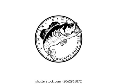 Vintage Jumping Largemouth Bass Salmon Carp Fish for Angler Fishing Sport Club Badge Emblem Label Logo Design Vector